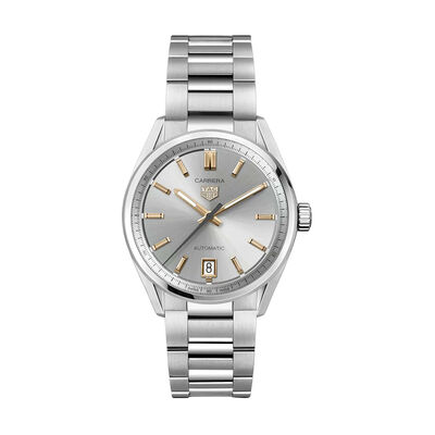TAG Heuer Carrera Date Watch Steel Case Grey Dial Gold Detailing, 36mm