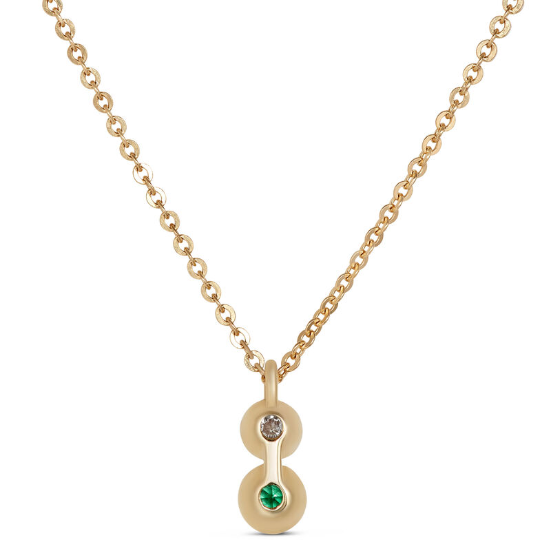 Emerald and Diamond pendant, 14K Yellow Gold image number 1