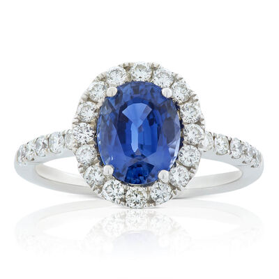 Oval Sapphire & Diamond Halo Ring 14K
