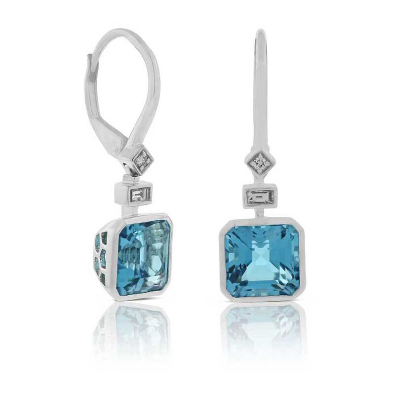 Square Blue Topaz & Diamond Earrings 14K image number 0