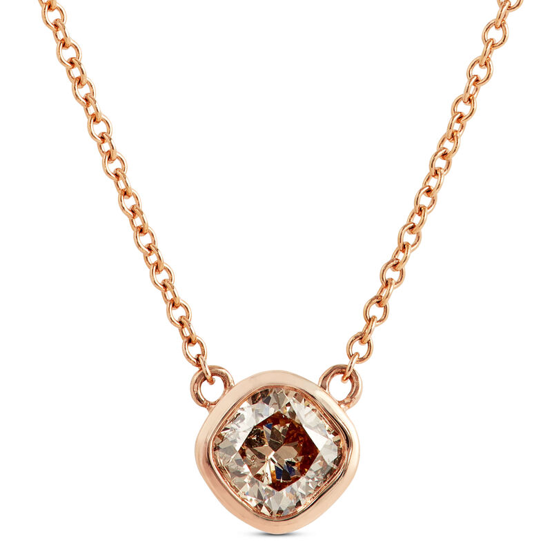 Cushion Cut Natural Brown Diamond Necklace in 14K Rose Gold image number 0
