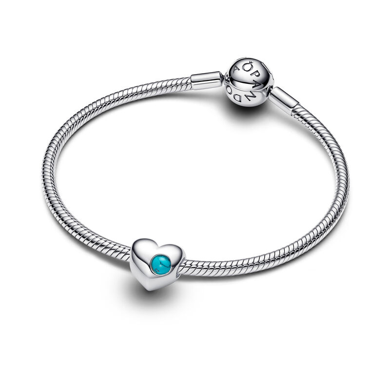Pandora Engravable Turquoise Blue Stone Heart Charm image number 1
