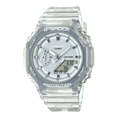 G-Shock Analog-Digital Watch Clear Metallic Case and Dial, 46mm