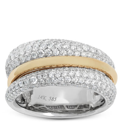 Pave Diamond Two-Tone Ring, 14K Mixed Gold