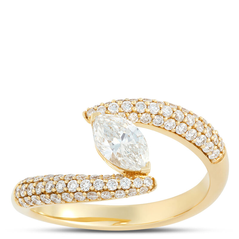 Marquise and Round Diamond Twisted Shank Ring, 1 Carat Total Weight, 18K Yellow Gold image number 0