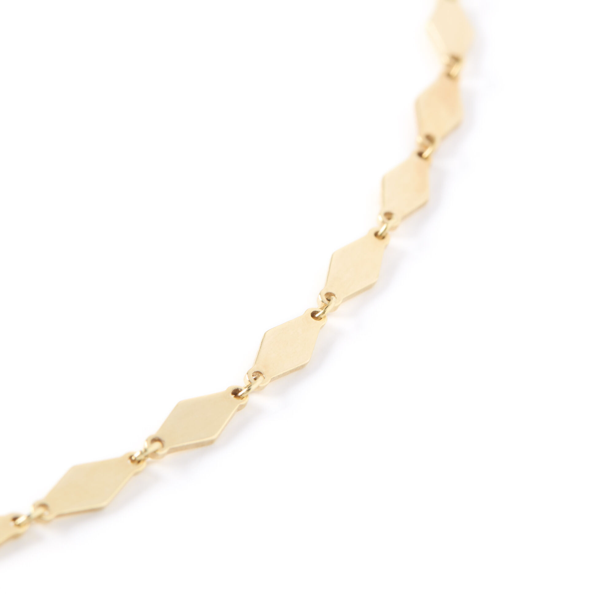 18-Inch Mirror Diamond Shaped Link Necklace, 14K Yellow Gold
