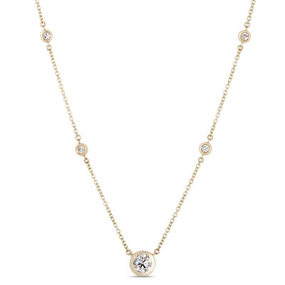 Classic Round Diamond Station Necklace, &frac12; Carat Total Weight,  14K Yellow Gold