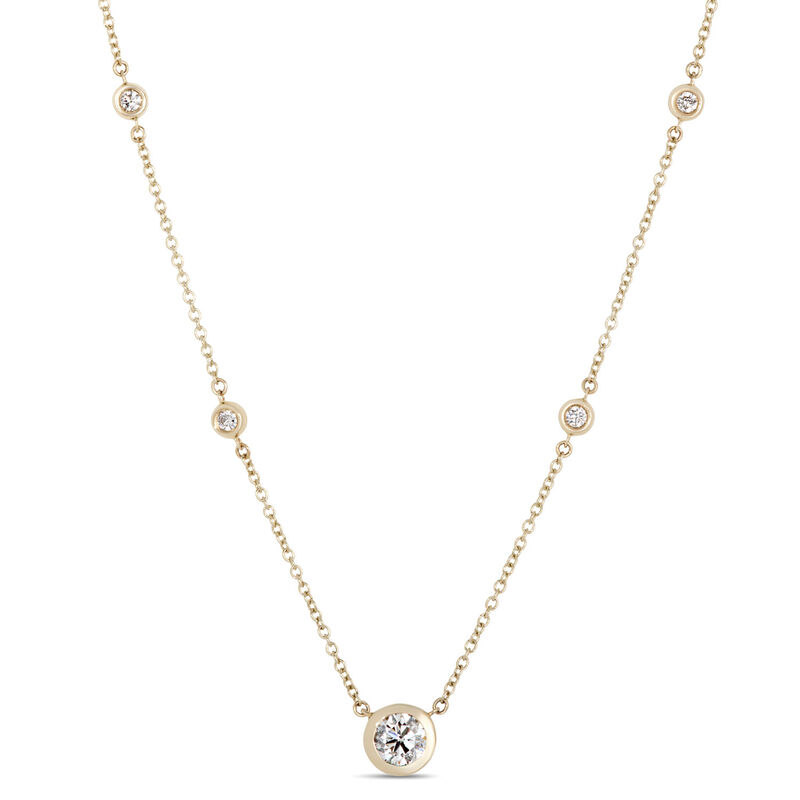 Classic Round Diamond Station Necklace, &frac12; Carat Total Weight,  14K Yellow Gold image number 0