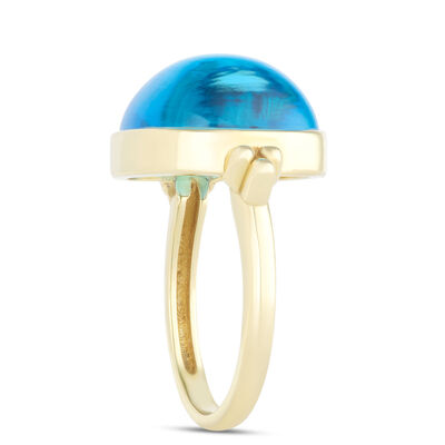 Cushion Cut Cabochon Blue Topaz Ring, 14K Yellow Gold
