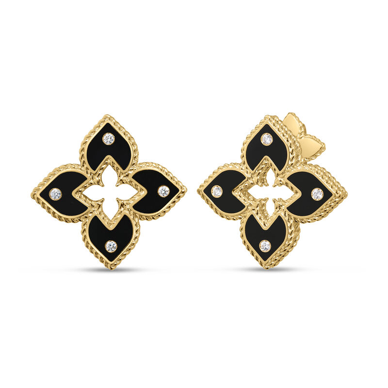 Roberto Coin 18K Yellow Gold Venetian Princess Diamond And Black Enamel Flower Stud Earrings image number 0