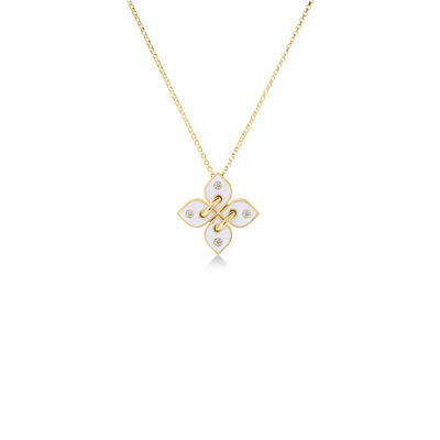 Roberto Coin 18K Yellow Gold Love In Verona Diamond And Enamel Flower Necklace