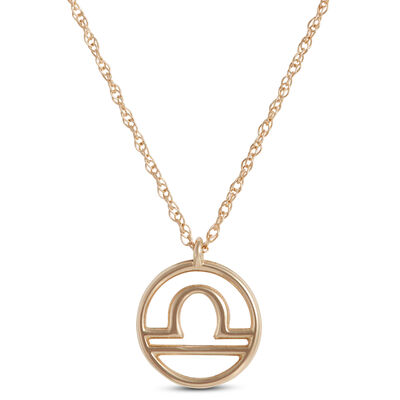 Libra Zodiac Sign Pendant Necklace, 14K Yellow Gold