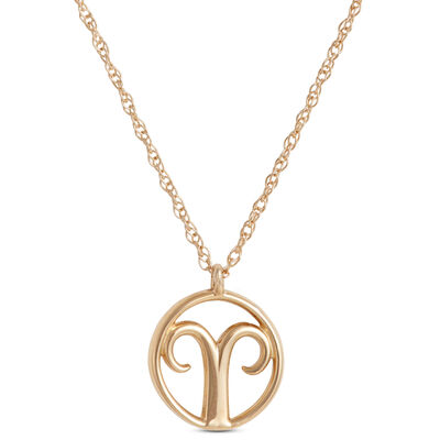 Aries Zodiac Sign Pendant Necklace, 14K Yellow Gold