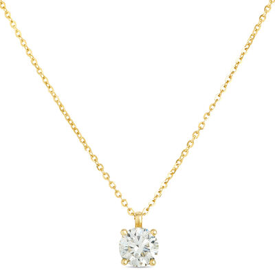 Classic Round Diamond Pendant, ⅔ Carat Total Weight, 14K Yellow Gold