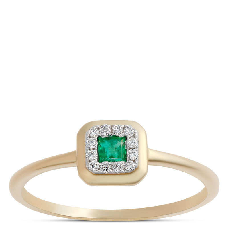 Square Emerald Diamond Halo Ring, 14K Yellow Gold image number 0