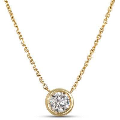 Classic Bezel Set Round Diamond Pendant, ⅓ Carat, 18K Yellow Gold