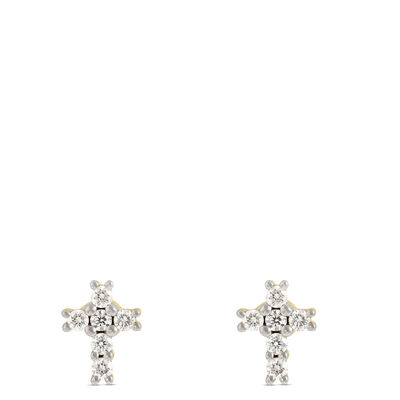 Diamond Cross Studs, 14K Yellow Gold
