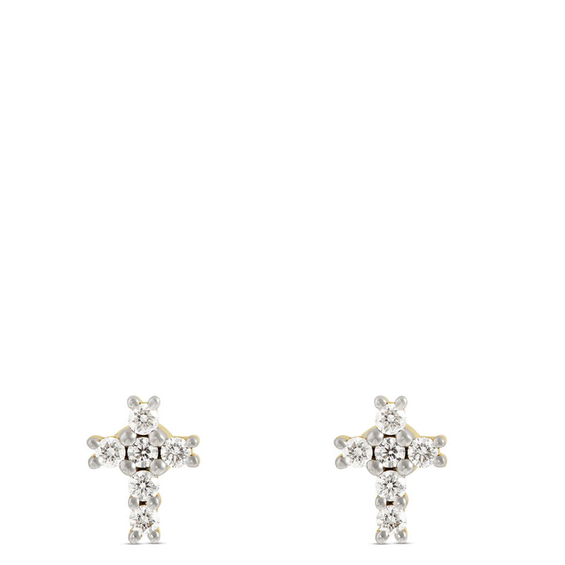 Diamond Cross Studs, 14K Yellow Gold image number 0
