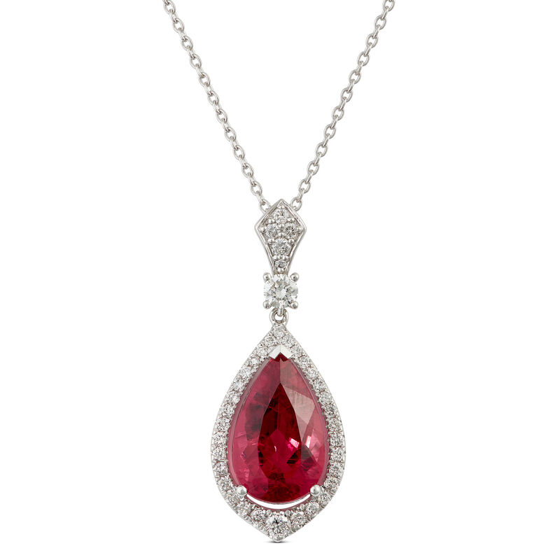 Pear Rubelite & Diamond Halo Necklace 14K image number 1