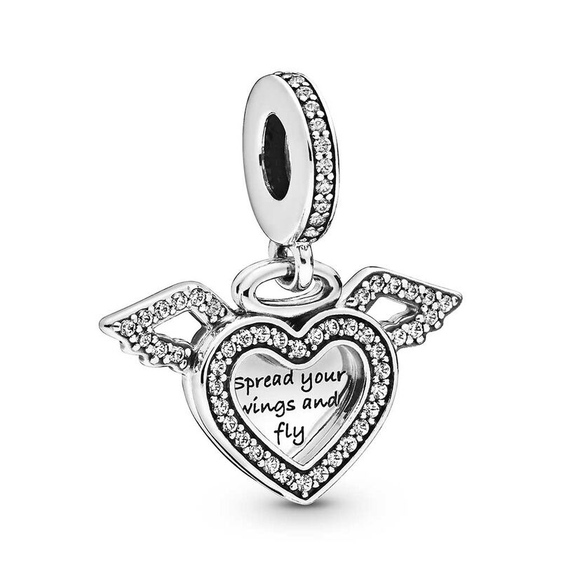 Pandora Heart & Angel Wings CZ Dangle Charm image number 1