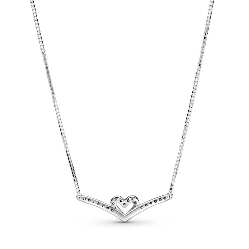 Pandora Sparkling Wishbone Heart CZ Collier Necklace image number 2