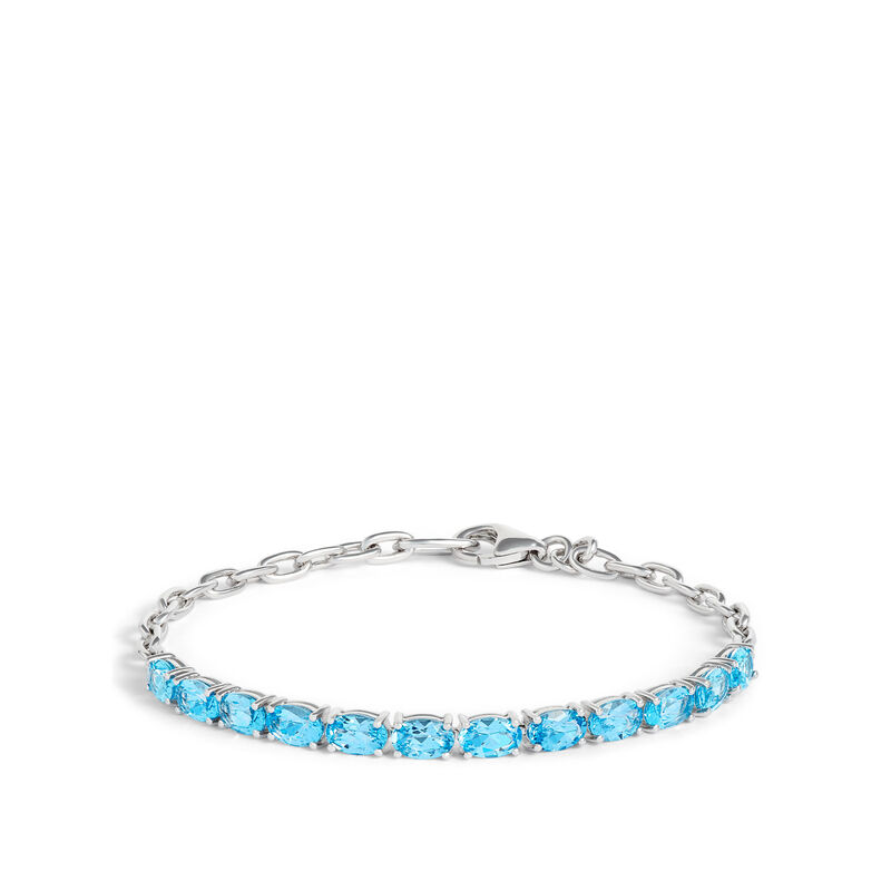7.5-Inch Blue Topaz Bracelet, 14K White Gold image number 0