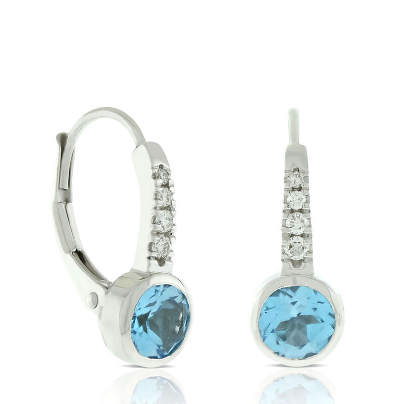 Bezel Set Blue Topaz & Diamond Earrings 14K image number 1