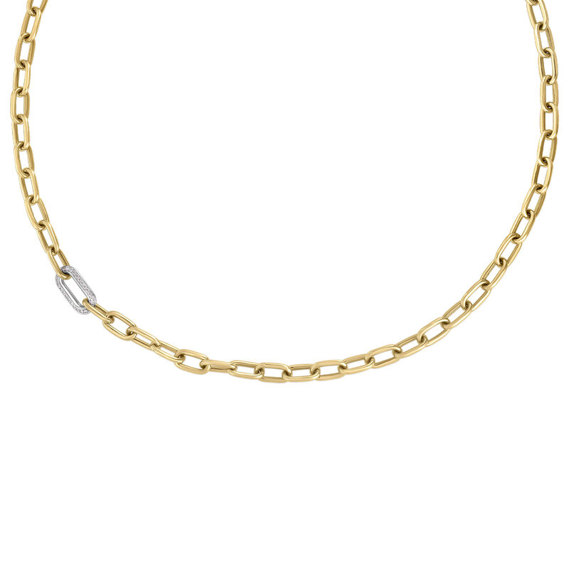 Roberto Coin 18K Yellow and White Gold Designer Gold Single Diamond Paperclip Link Chain Necklace image number 0