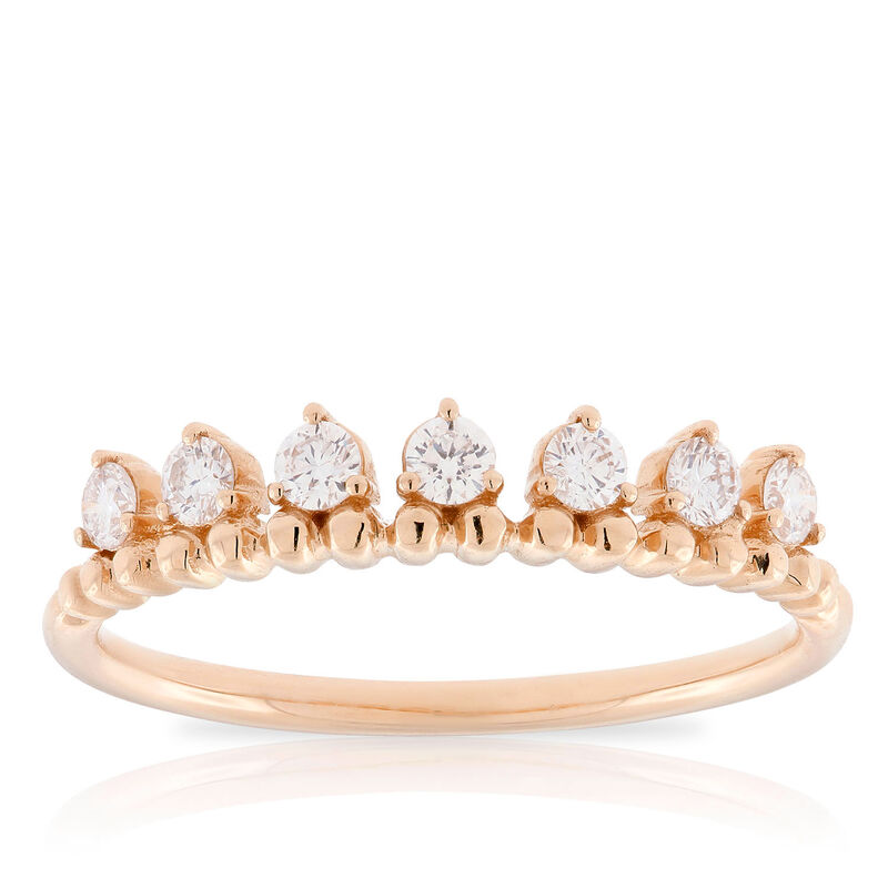 Rose Gold Beaded Stackable Diamond Band 14K image number 0