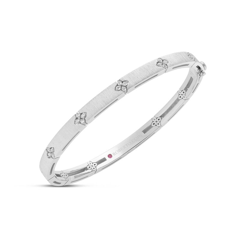 Roberto Coin 18K White Gold Love In Verona Medium Width Diamond Accent & Satin Finish Bangle image number 0