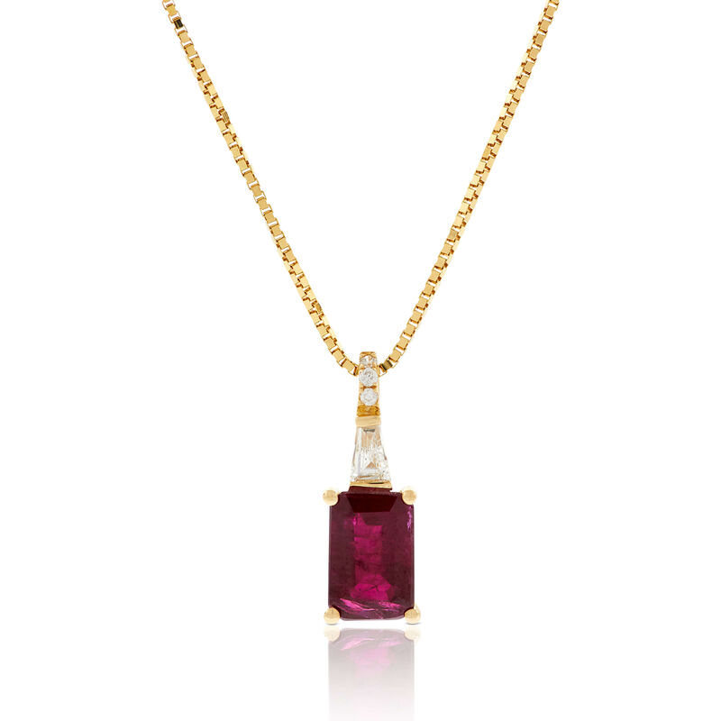 Emerald Cut Ruby & Diamond Necklace 14K image number 0