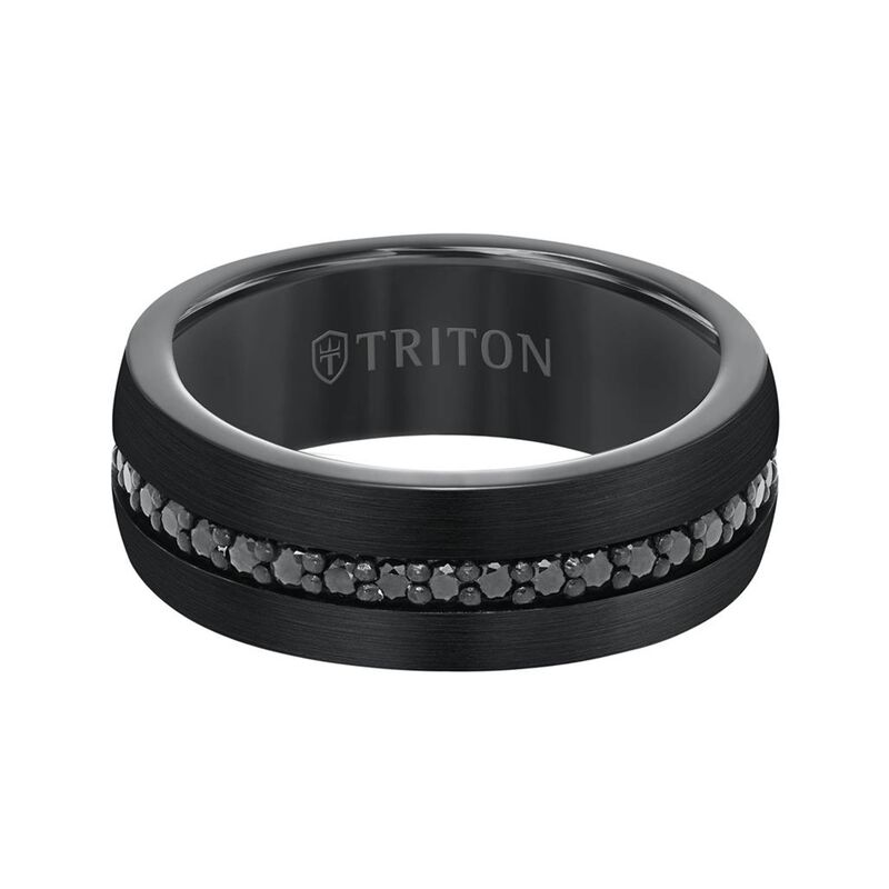 TRITON Comfort Fit Black Sapphire Satin Bright Finish Tungsten Band, 8MM image number 1