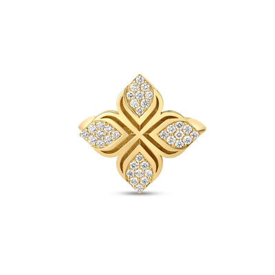 Roberto Coin 18K Yellow Gold Arabesque Pav&eacute; Diamond Flower Ring Size 6.5