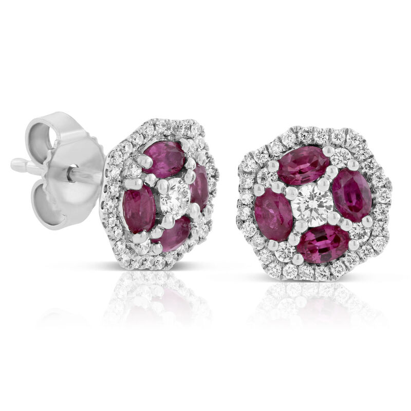 Floral Ruby & Diamond Earrings 14K image number 0