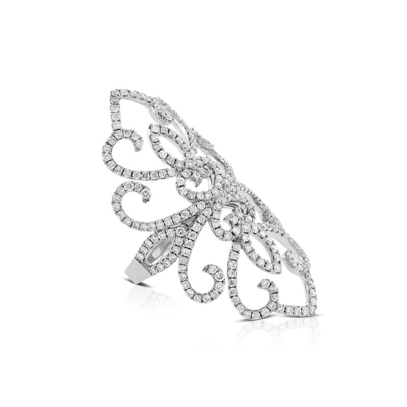 Long Floral Lace Diamond Ring 14K image number 1