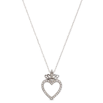 Diamond Heart & Crown Necklace 14K