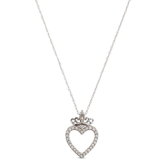 Diamond Heart & Crown Necklace 14K