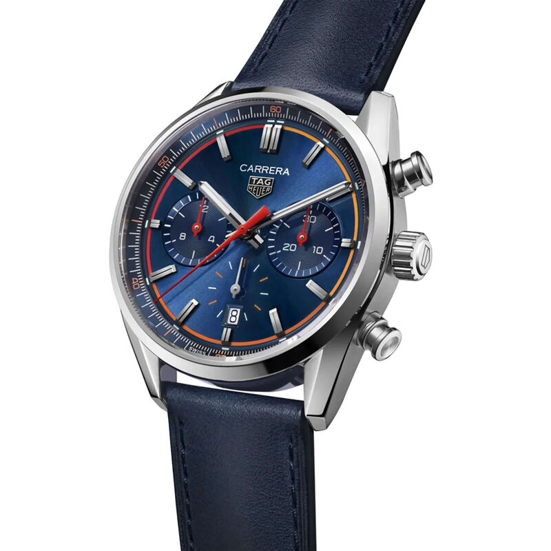 TAG Heuer Carrera Chronograph Watch Steel Case Blue Multi-color Accented Dial, 42mm image number 1