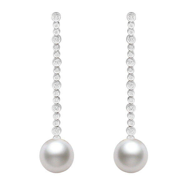 Mikimoto White South Sea Cultured Pearl & Diamond Earrings 18K