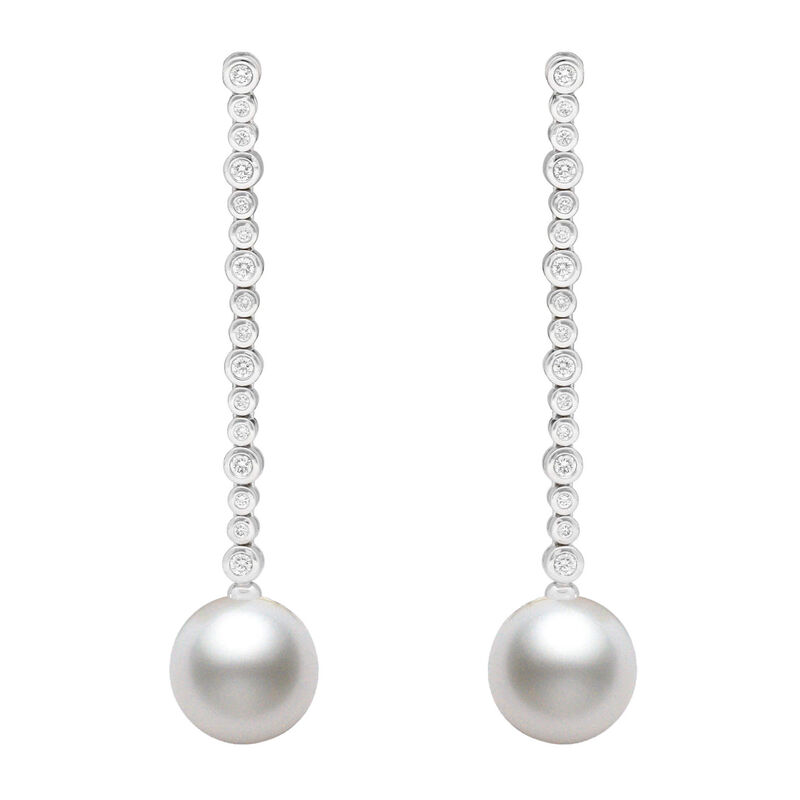 Mikimoto White South Sea Cultured Pearl & Diamond Earrings 18K image number 0