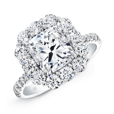 Rahaminov Cushion Cut Halo Engagement Ring, 18K White Gold