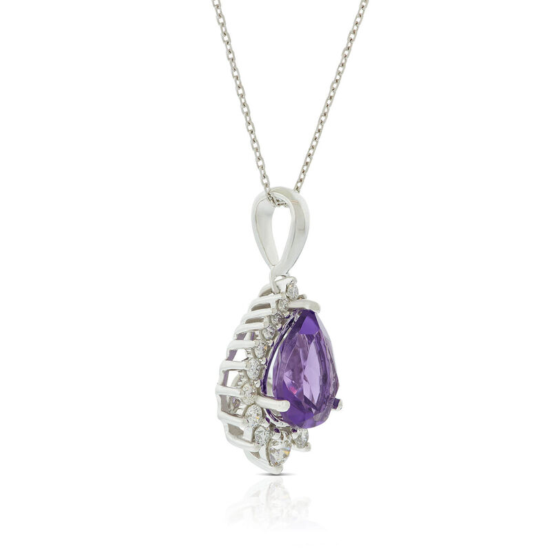 Pear Amethyst & Diamond Halo Necklace 14K image number 2