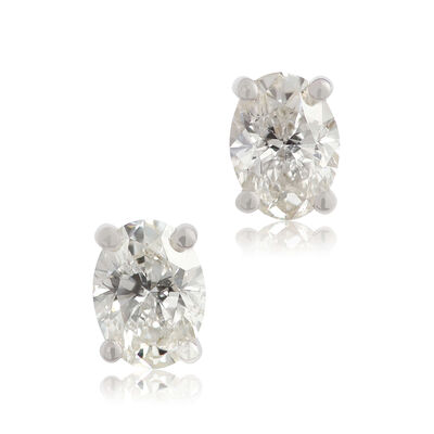Oval Diamond Studs, 1 Carat Total Weight, 14K, White Gold