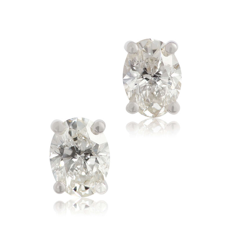 Oval Diamond Solitaire Stud Earrings 14K, 1 ctw. image number 0