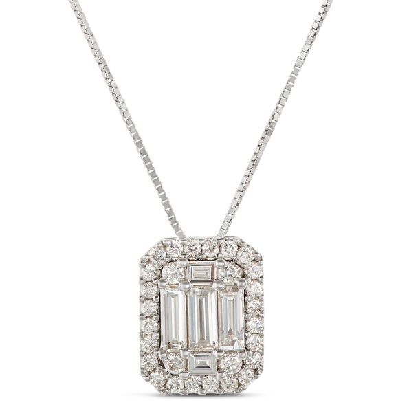 Baguette and Round Diamond Cluster Necklace