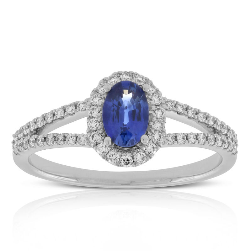 Sapphire & Diamond Split Shank Ring 14K image number 0