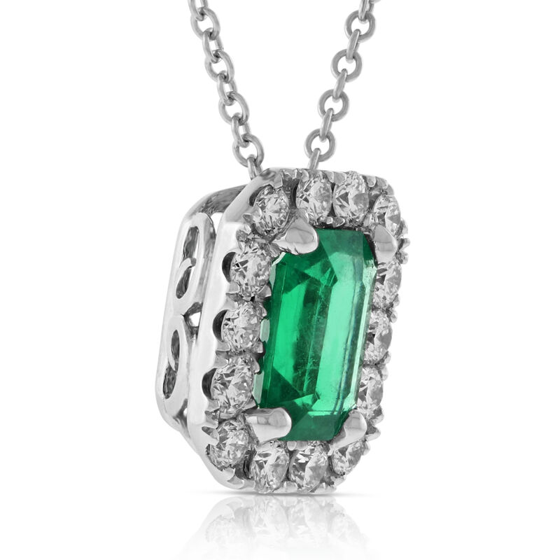 Emerald & Diamond Halo Pendant 14K image number 2
