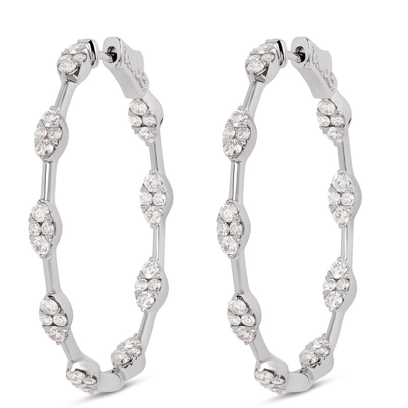 Marquise Diamond Cluster Hoop Earrings, 18K White Gold image number 0
