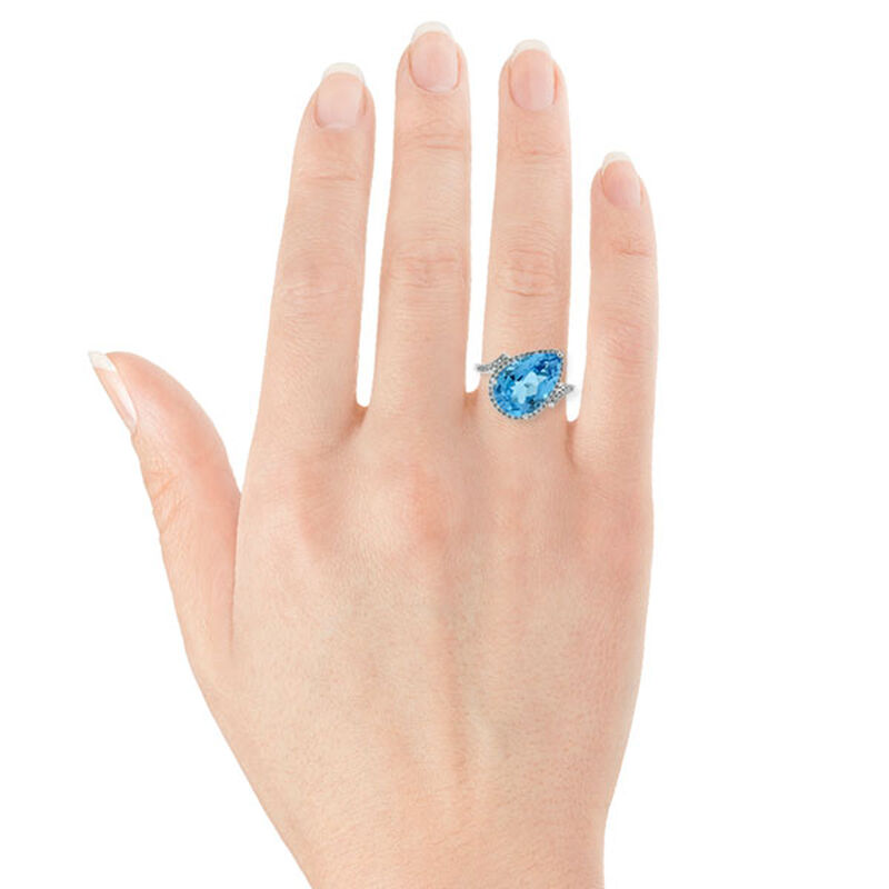 Pear Blue Topaz & Diamond Ring 14K image number 1