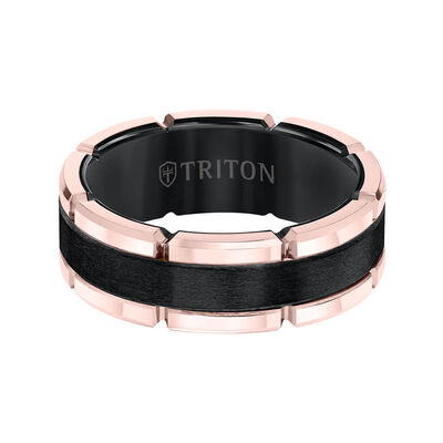TRITON Contemporary Comfort Fit Flat Brush Finish Rose Link Edge Band in Black Tungsten, 8 mm